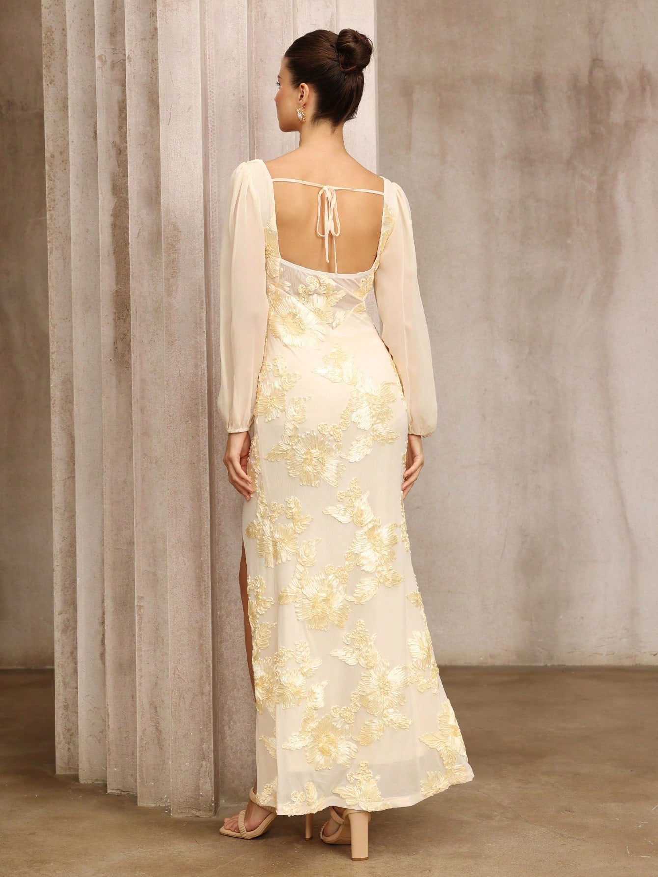 Aurelia Modern Oriental Embroidered Square-Neck Maxi Dress