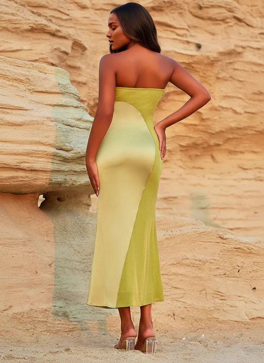 Elowen Floral Bandeau Side-Slit Maxi Dress