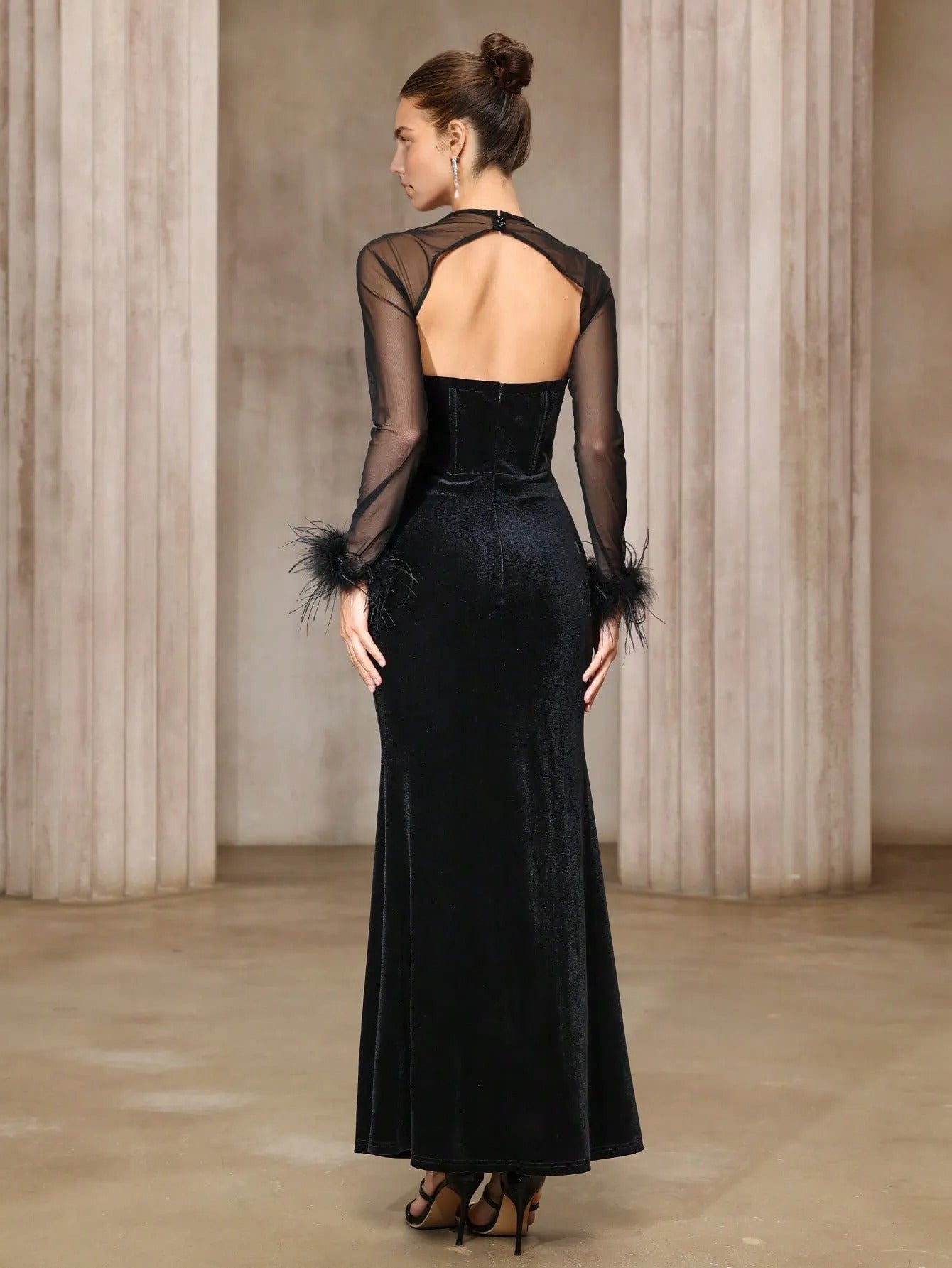 Thea Rhinestone Sheer-Mesh Asymmetric Mini Dress