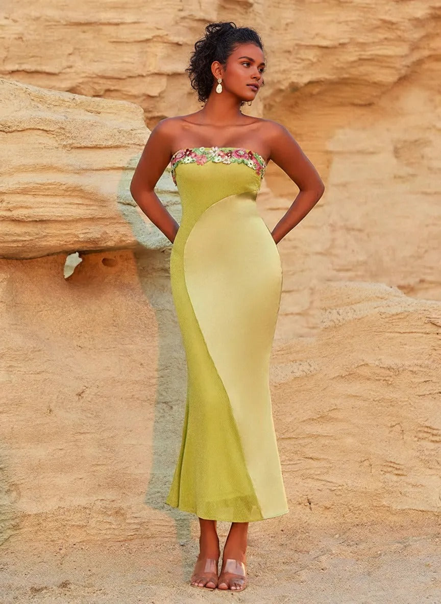 Elowen Floral Bandeau Side-Slit Maxi Dress