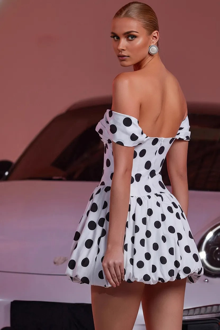 Lila Polka Dot Strapless Tiered Mini Dress