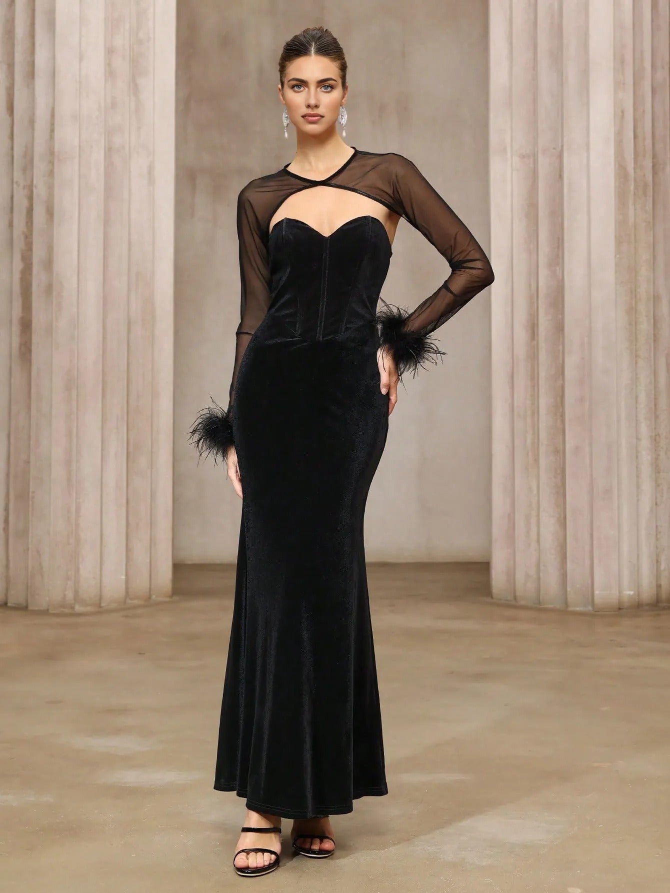 Thea Rhinestone Sheer-Mesh Asymmetric Mini Dress