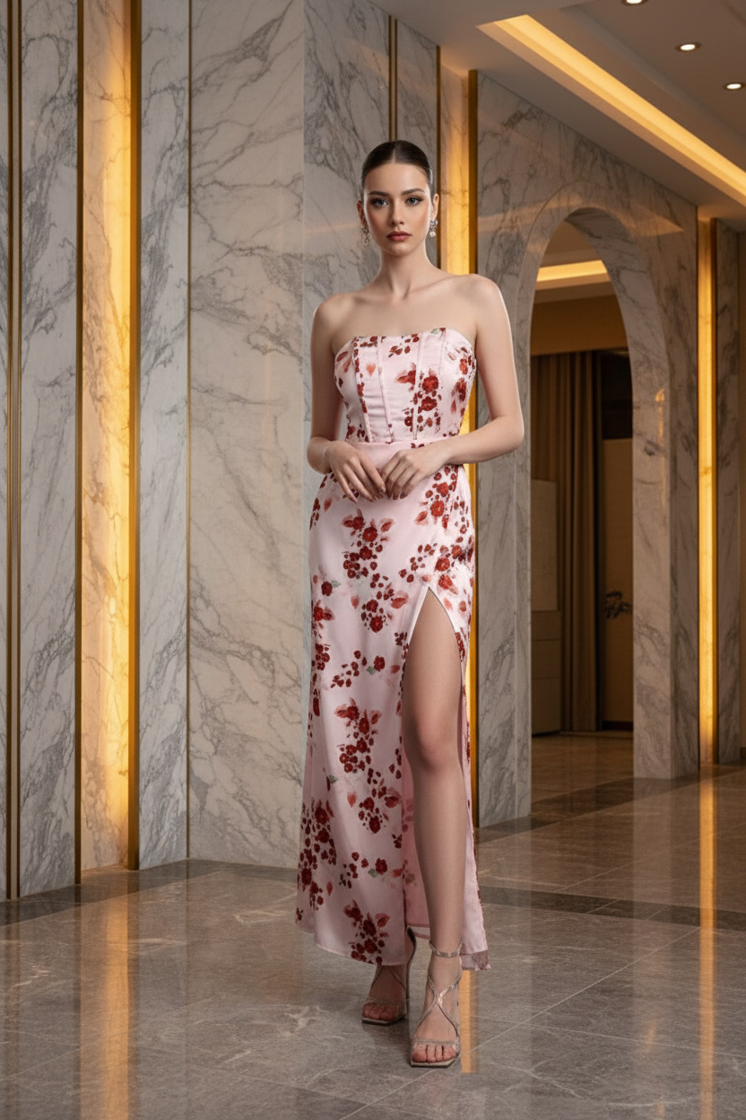 Seraphina Floral Bandeau Ruched Mini Resort Dress