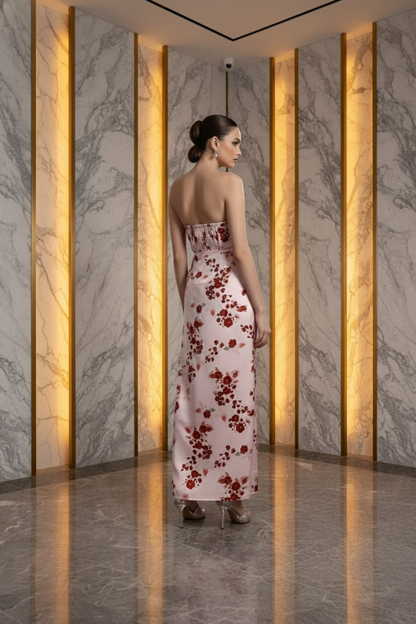 Seraphina Floral Bandeau Ruched Mini Resort Dress