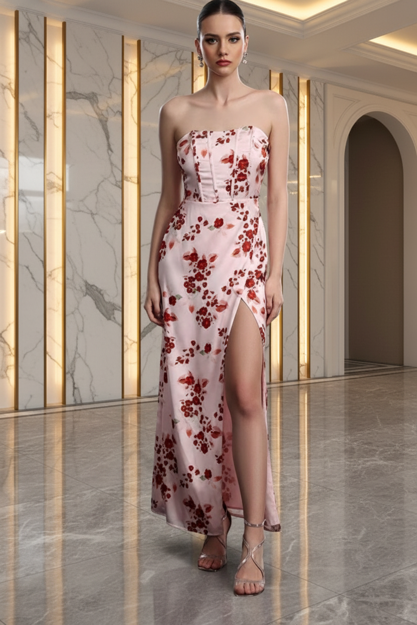 Seraphina Floral Bandeau Ruched Mini Resort Dress