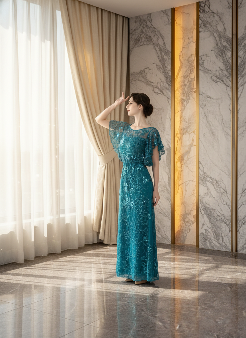 Genevieve Vintage Shimmering Sequin Floor-Length Maxi Gown