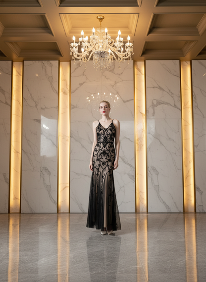 Lyra Sparkling Sequin High-Slit Floor-Length Maxi Gown