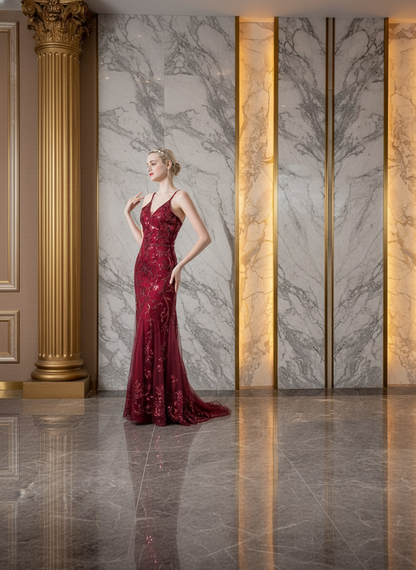 Lyra Sparkling Sequin High-Slit Floor-Length Maxi Gown