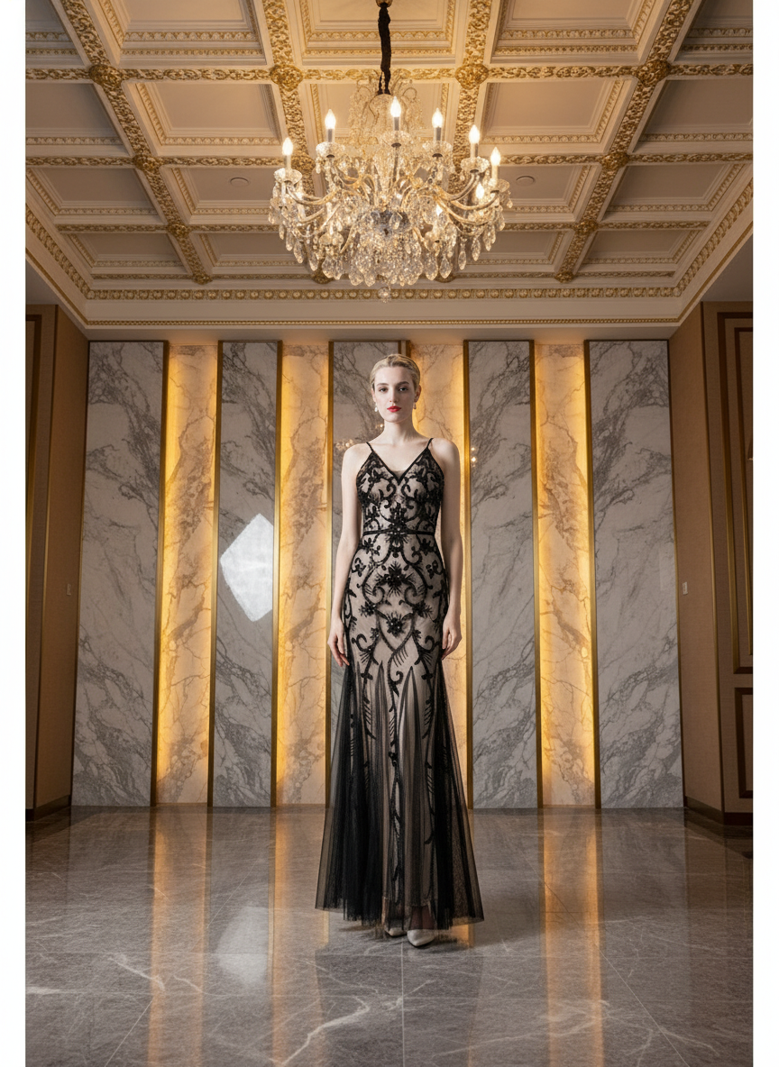 Lyra Sparkling Sequin High-Slit Floor-Length Maxi Gown