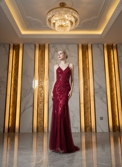 Lyra Sparkling Sequin High-Slit Floor-Length Maxi Gown