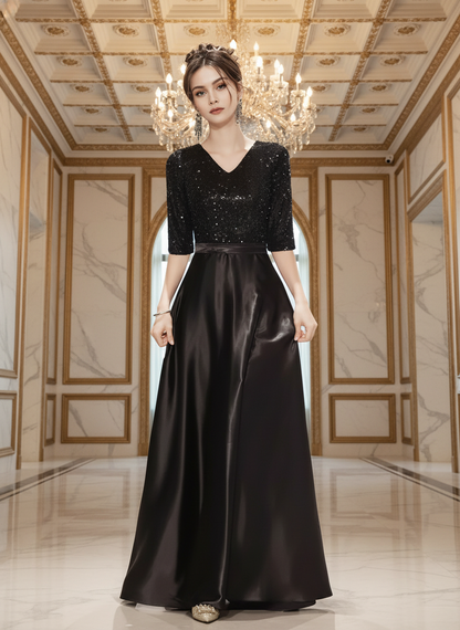 Cassia Shimmering Sequin V-Neck Floor-Length Maxi Gown