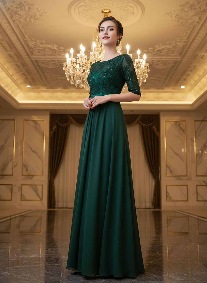 Lyra High-Neck Embroidered Sequin Maxi Dress