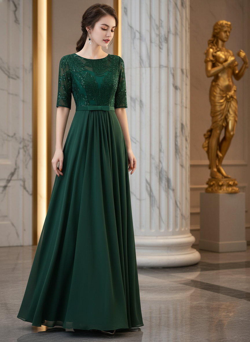 Lyra High-Neck Embroidered Sequin Maxi Dress