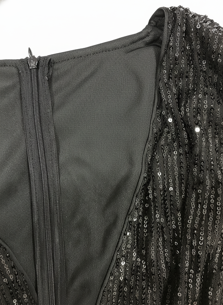 Elara Sparkling Sequin Deep V-Neck Mini Dress with Flared Sleeves