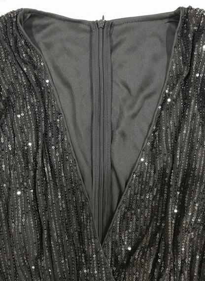 Elara Sparkling Sequin Deep V-Neck Mini Dress with Flared Sleeves