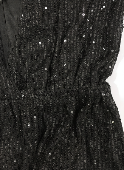 Elara Sparkling Sequin Deep V-Neck Mini Dress with Flared Sleeves