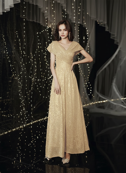 Lyra Sparkling Sequin Deep V-Neck Floor-Length Gown