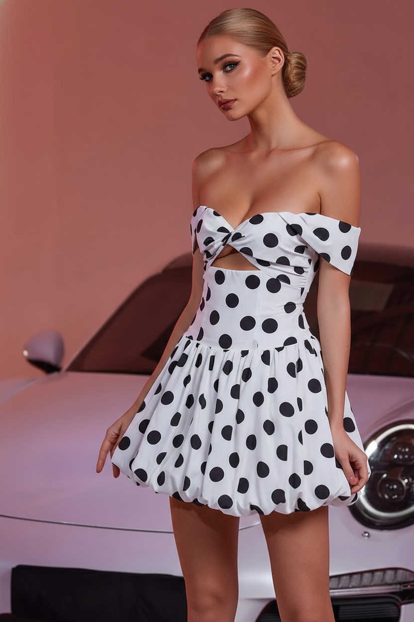Lila Polka Dot Strapless Tiered Mini Dress